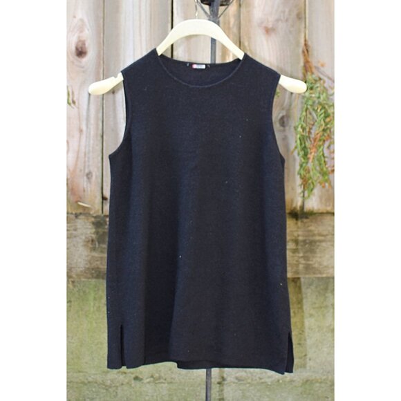 Eileen Fisher Vintage - Scoop Neck Tunic in Lightweight Merino Rib, Black, S /M - Picture 1 of 9